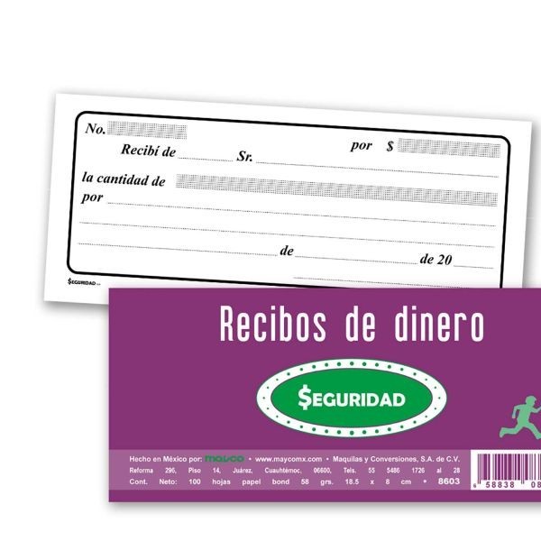 RECIBO DE DINERO 8603 SEGURIDAD STALON 100H. C100